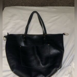 Firm!EUC Black Pebbled Portland Leather Tote OS zippered oversized